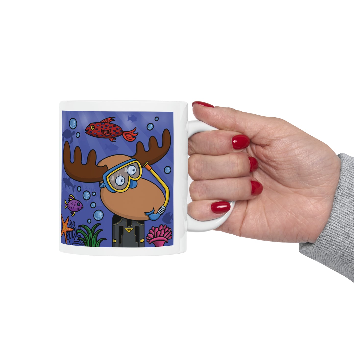 Moose Mayhem Scuba Diving Collectible Cartoon Ceramic Mug 11oz - Custom Moose Available to Order